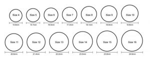 Silicone Rings size chart